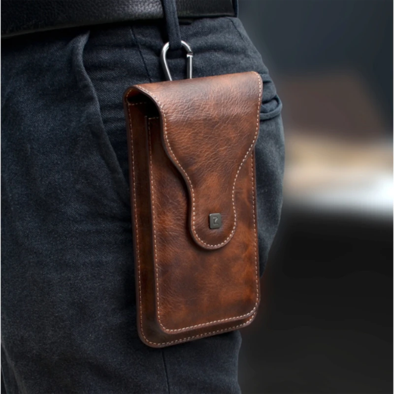 Винтажный чехол для телефона из искусственной кожи, Мужская поясная сумка с крючком и зажимом для телефона, дорожный походный кошелек на ремне