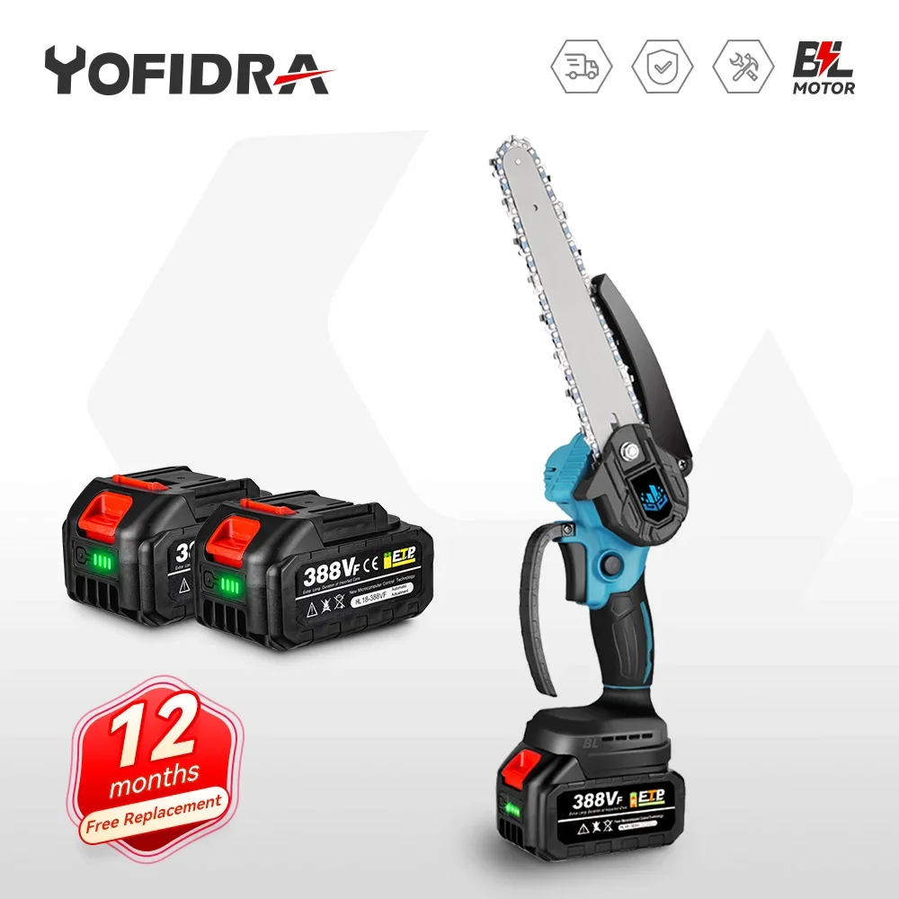 Yofidra 8 Inch Brushless Chain Saw Cordless Handheld Pruning Saw Woodworking Electric Saws Cutting Tool For 18V Battery Electric Chainsaw Electric Saw