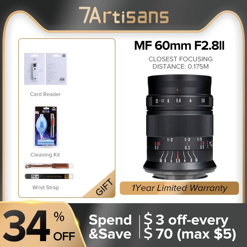 

7artisans 60mm F2.8 II MF APS-C Macro Lens For Sony E Nikon Z Z50 Fuji XF Canon EF-M Canon RF R6 M4/3 Leica L mount