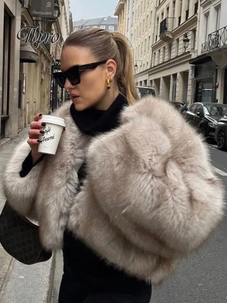 

Women Solid Furry Sleeve Fur Plush Coat Chic V-neck Long Sleeve Loose Lady Warm Outwear Autumn Winter New Banquet Party Overcoat