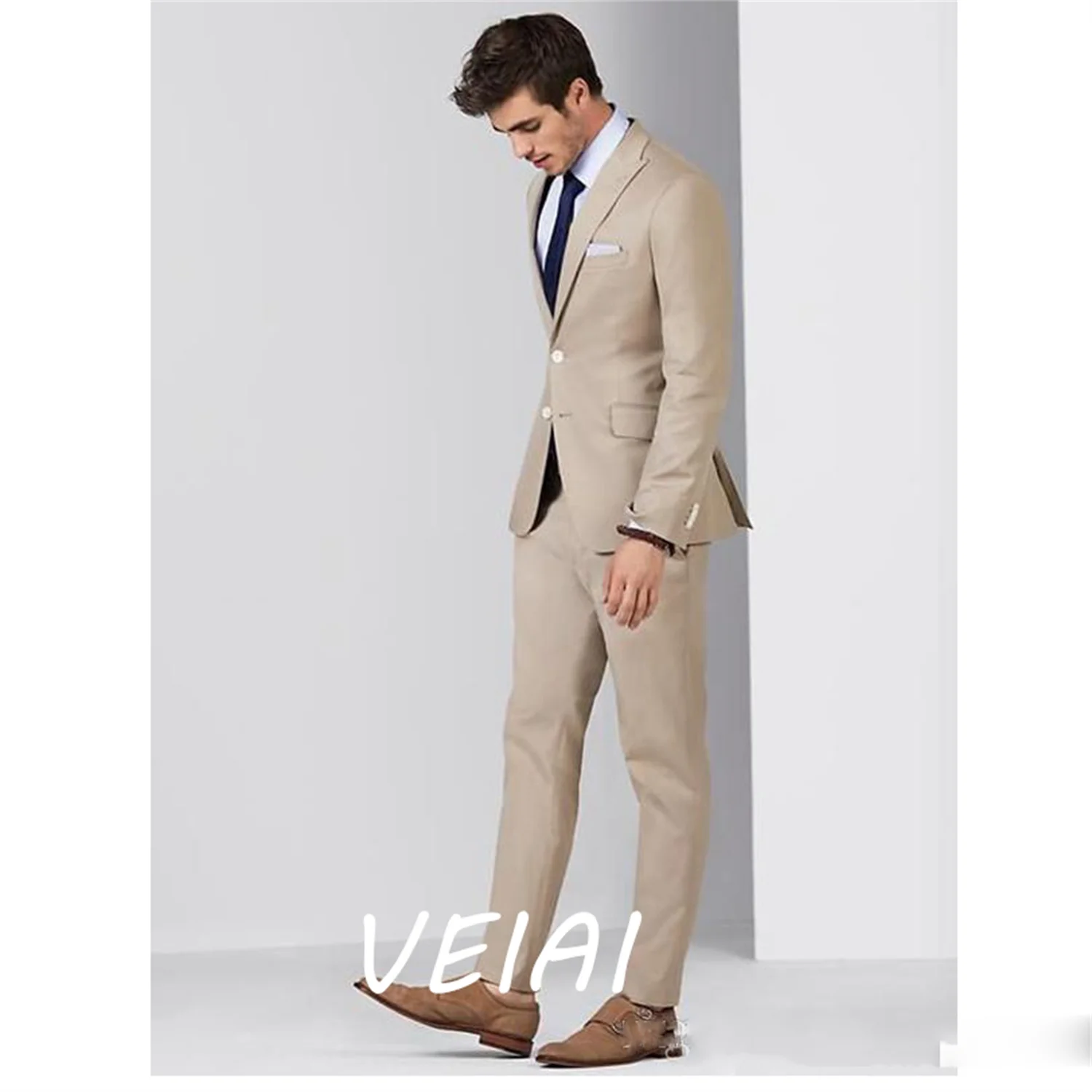 

Men Suits 2022 Summer Beige Custom Made Wedding Suits Business Groomsmen Tuxedo Slim Fit Casual Best Man Blazer 2 Pieces