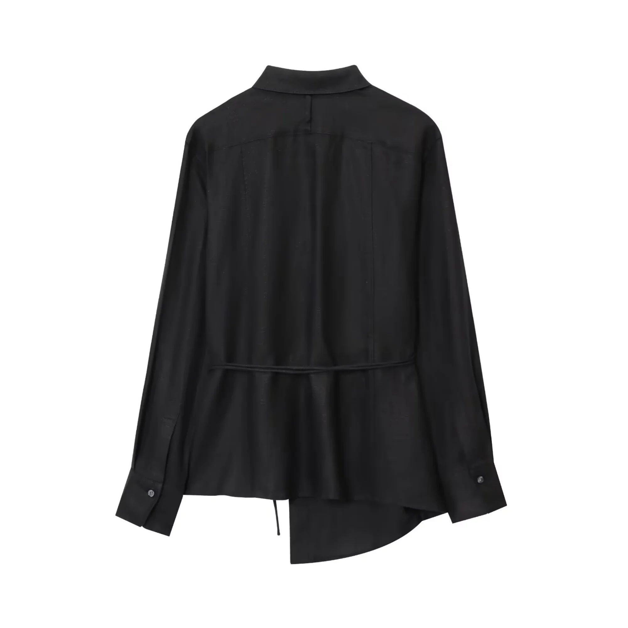 2025 Autumn New Women Product Fashionable Asymmetric Solid Color Shirt Waist Strap Design Long Sleeve Blouses Top