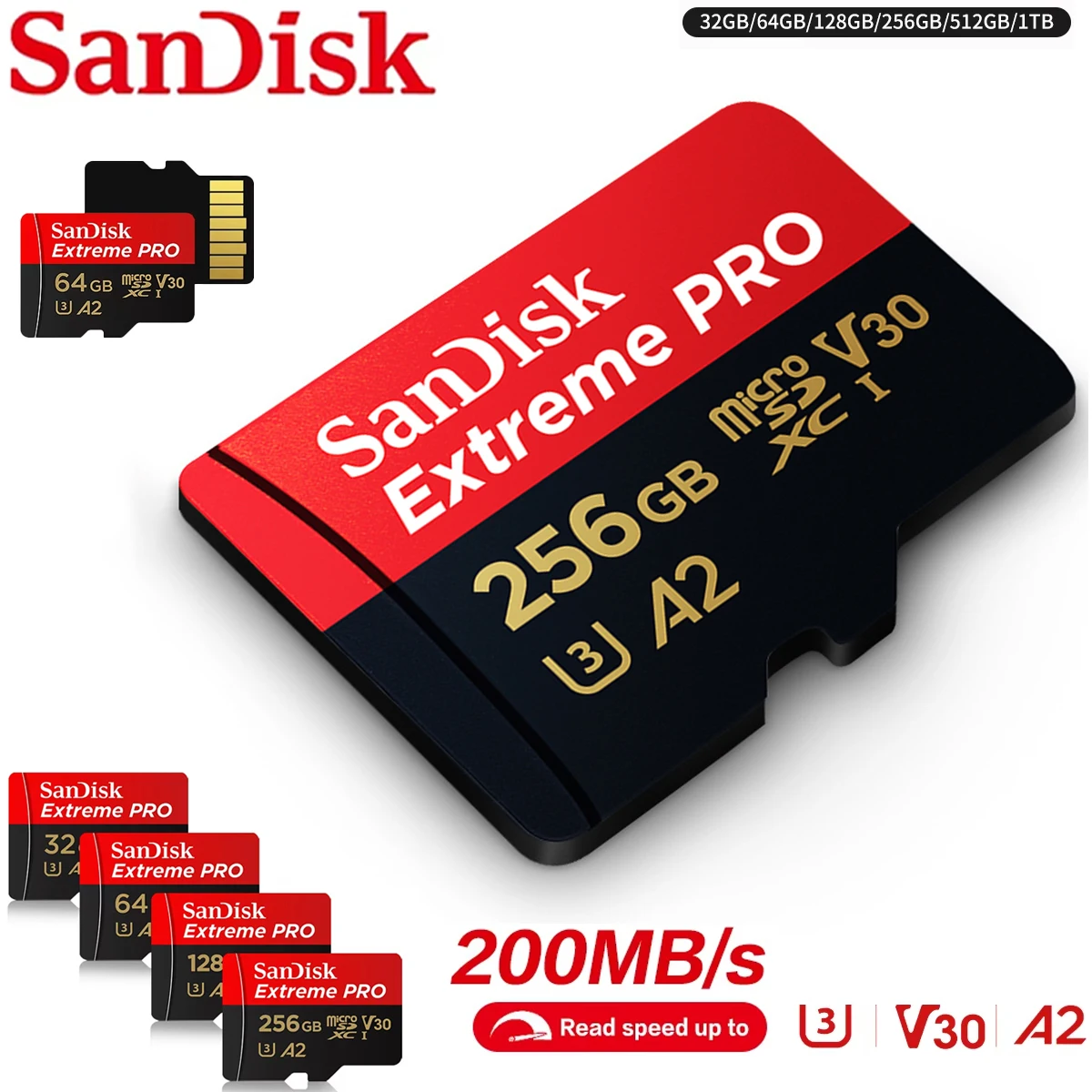 샌디스크 A2 TF 메모리 카드 512GB 256GB 128GB 64GB 32GB TF 마이크로 SD 마이크로SD 드롭쉬핑