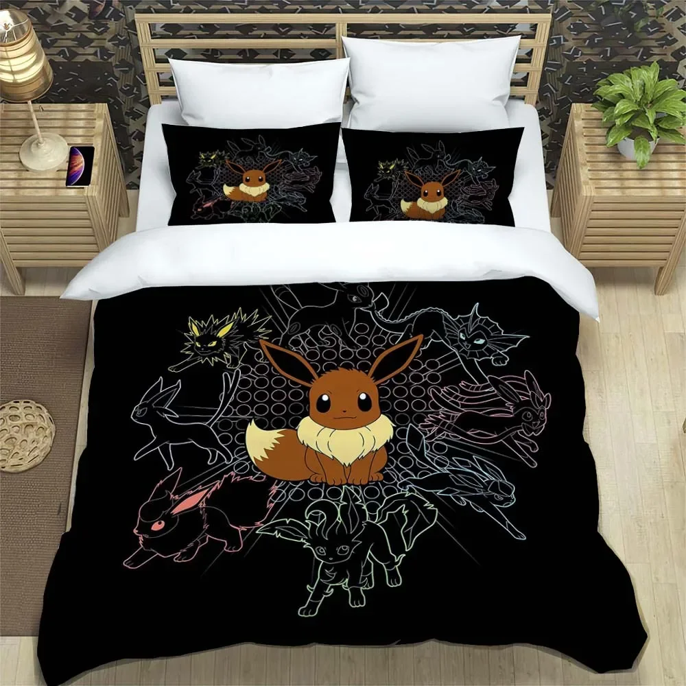 thumbnail image 1 of Funda de edredón con estampado de Pokémon de anime japonés y fundas de almohada, juego de cama con impresión digital 3D de microfibra, tamaño doble, tamaño Queen y King, 1 of 5