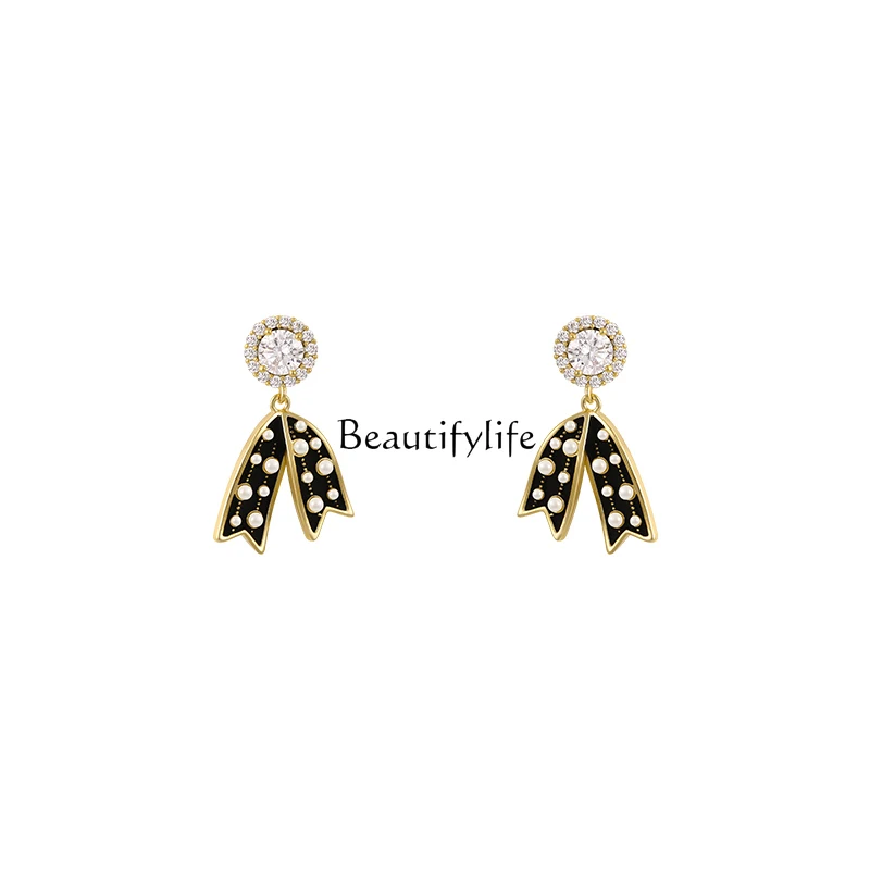 

Bow Pearl Earrings Niche Design Advanced Light Luxury Earrings Graceful Earrings