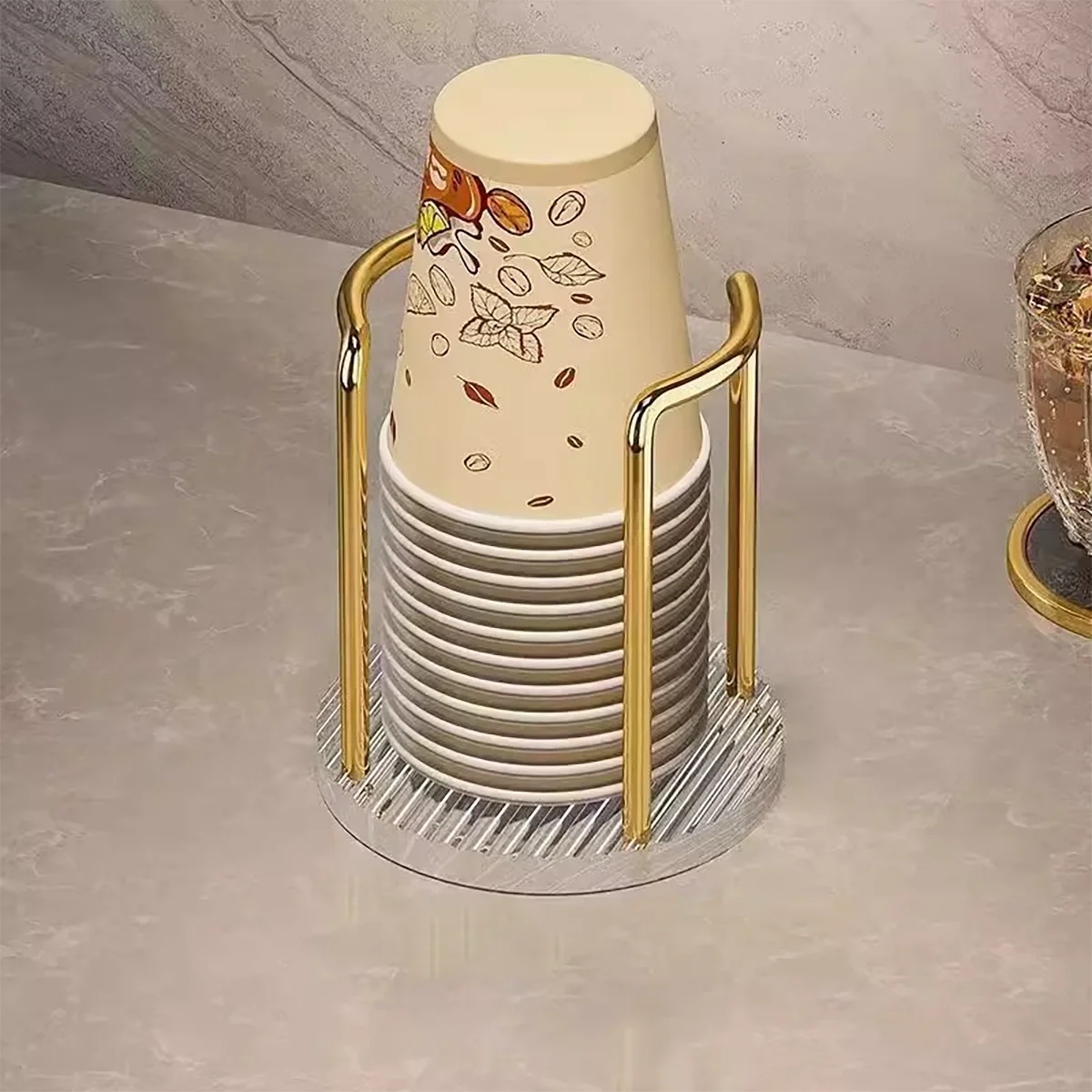 1pc Luxury Disposable Cup Storage Holder Water Tea Cups Dispenser Rack Shelf with Longer Stick Mug Display Stand Home Organizer