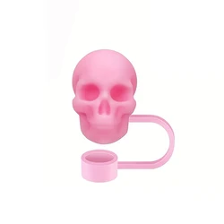 Skull Silicone Straw Covers - Reusable Dust-Proof & Spill-Proof Tumbler Accessories (1PC Pink)