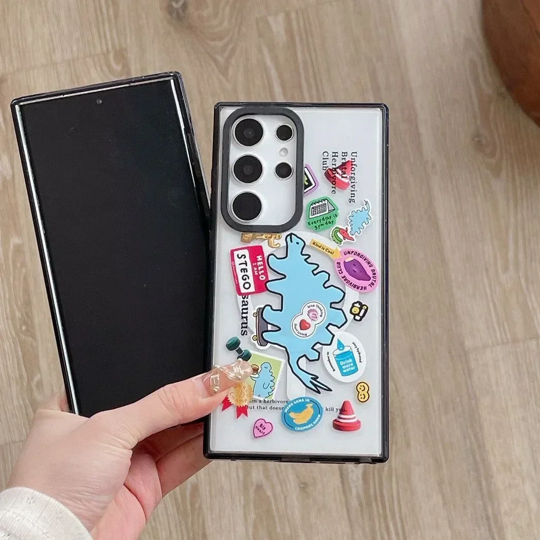 Dinosaur MagSafe Acrylic Black Border Case for Samsung Galaxy S22 Ultra S23 Ultra S24 Ultra Cover Protective Shell