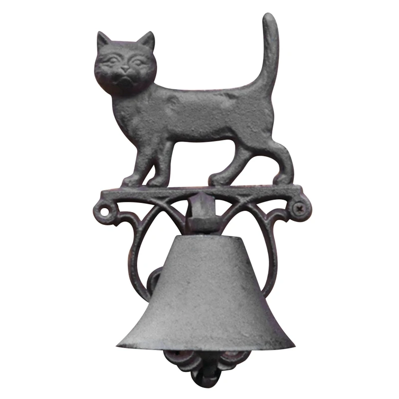 

Rustic Cat Cast Iron Garden Decor Hand Cranking Bell, Country Accents Home Wall Mounted Heavy Metal Welcome Door Bell