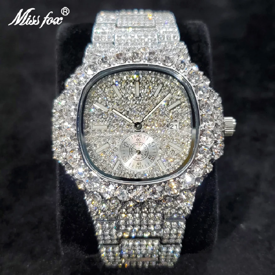 

New New Moissanite Watch For Men Luxury Classic Ice Out Watches Hip Hop Fashion Top Brand AAA Silver Clock Best Selling Product