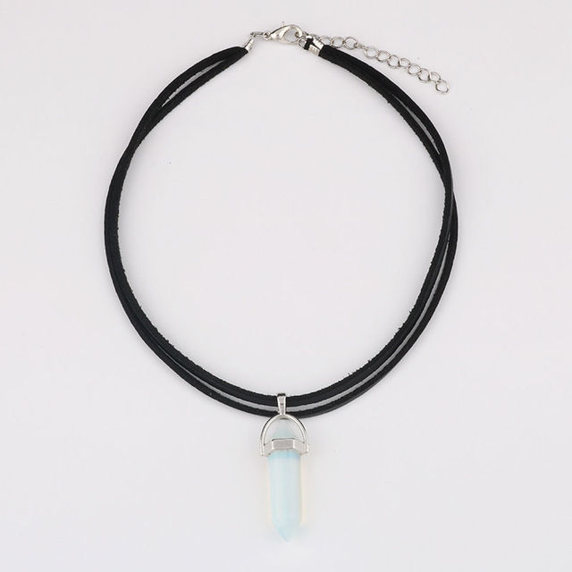 Crystal Chakra Pendulum Pendant Necklaces For Women Teens Girls Hexagonal Stone Leather Choker Chain Statement Necklace