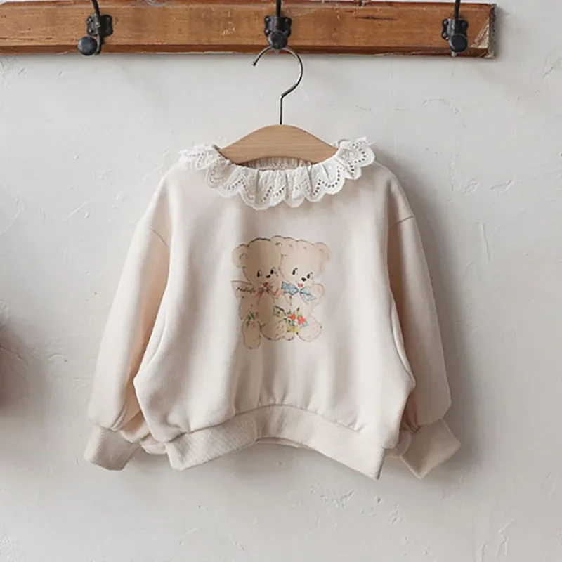thumbnail image 1 of Sudaderas con capucha para niña de 2 a 8 años, sudadera bonita con solapa de encaje para niña, jersey de oso de dibujos animados, camisas, ropa de otoño para chico, 1 of 6