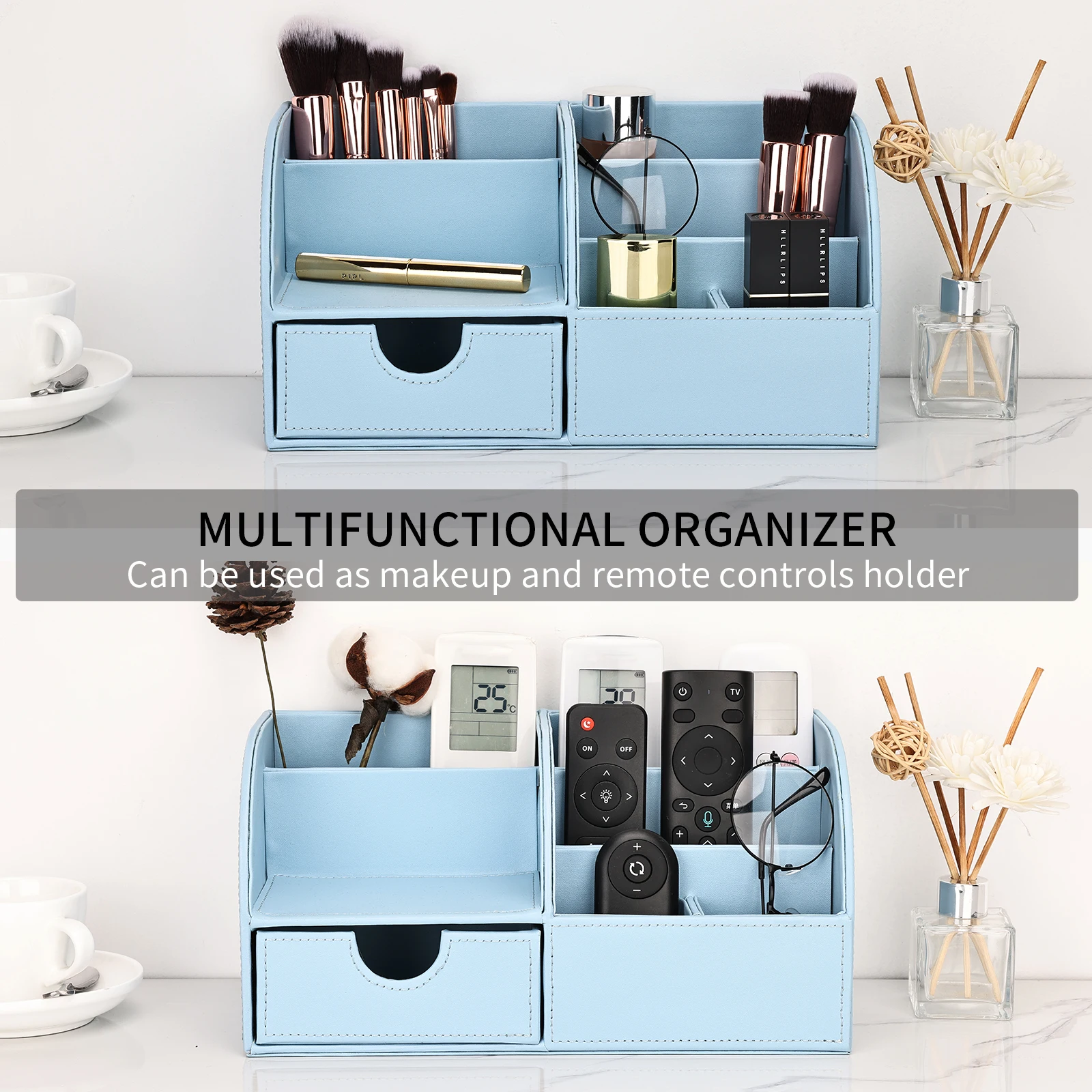 Pen Holder Desk Organizer Pen And Brush Holder Pencil Holder Tool 7 Compartments Large Pen Holder Office Desk Organizer PU Leather Storage Drawer Boxes Stationery Container for Pencil Pot Case pen holder,desk organizer,pen and brush holder,pencil holder tool