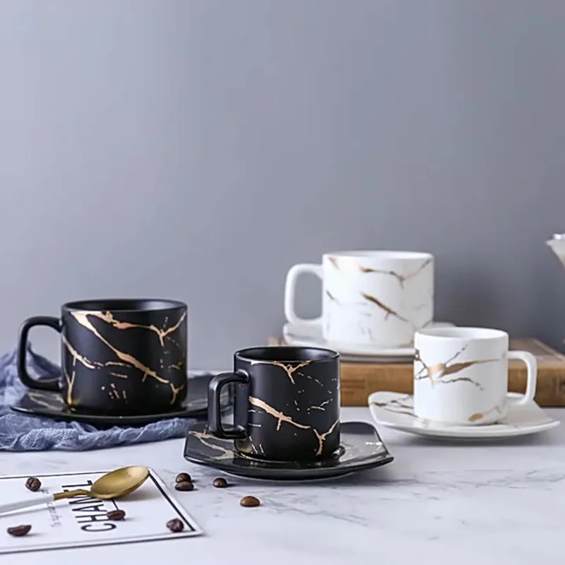 

Nordic Ceramic Cup And Saucer Set Light Luxury Afternoon Tea Marbled Golden Crack Phnom Penh Milk Tea Coffee Cup With Gift Box