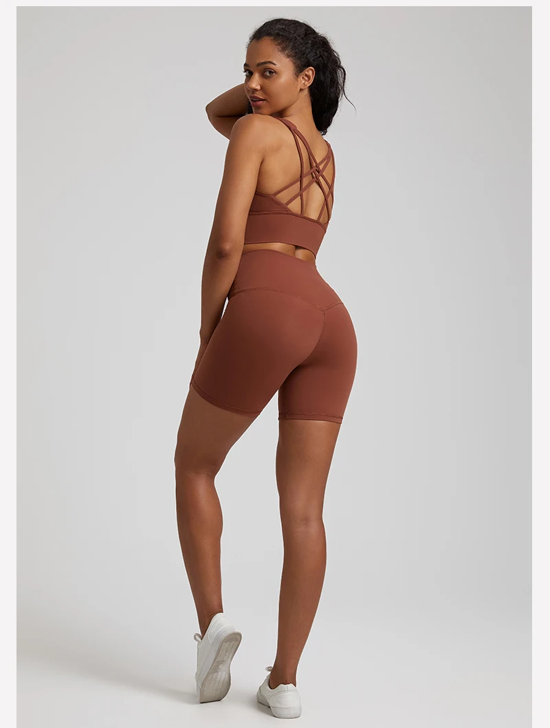 2 Piece Buttery Soft Nylon Yoga Short Sets Women Sportswear Tracksuit Workout Clothes Push Up Sports Bra High Waist Gym Set