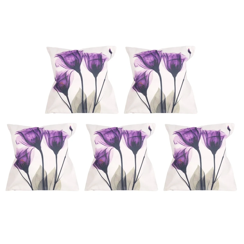 

5Pcs 45X45cm Modern Ink Painting Flower Flax Throw Pillow Case Waist Cushion Cover Purple
