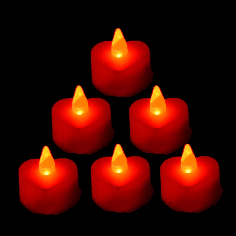 6Pcs Gold Powder Candle Light LED Love Candles Lamp Light Tealight Battery  Powered Valentine's Day Birthday