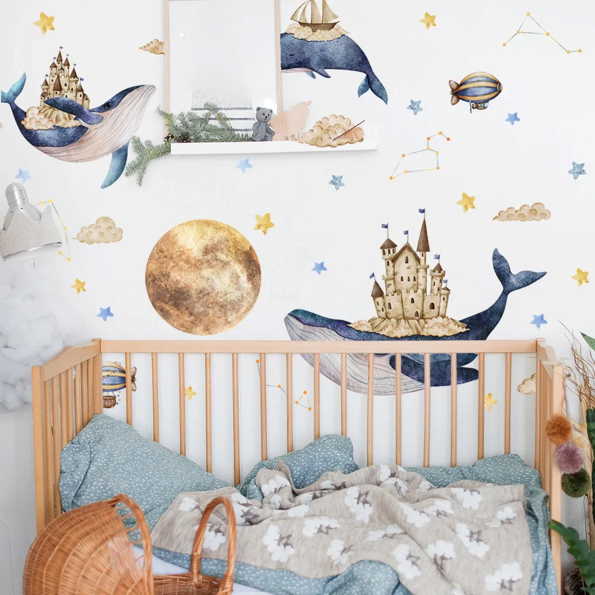 

Whale Animal Wall Stickers Kids Child Room Deoration Nursery Decorative Cartoon Decor Home Interior Peel Stick Decals Baby Art