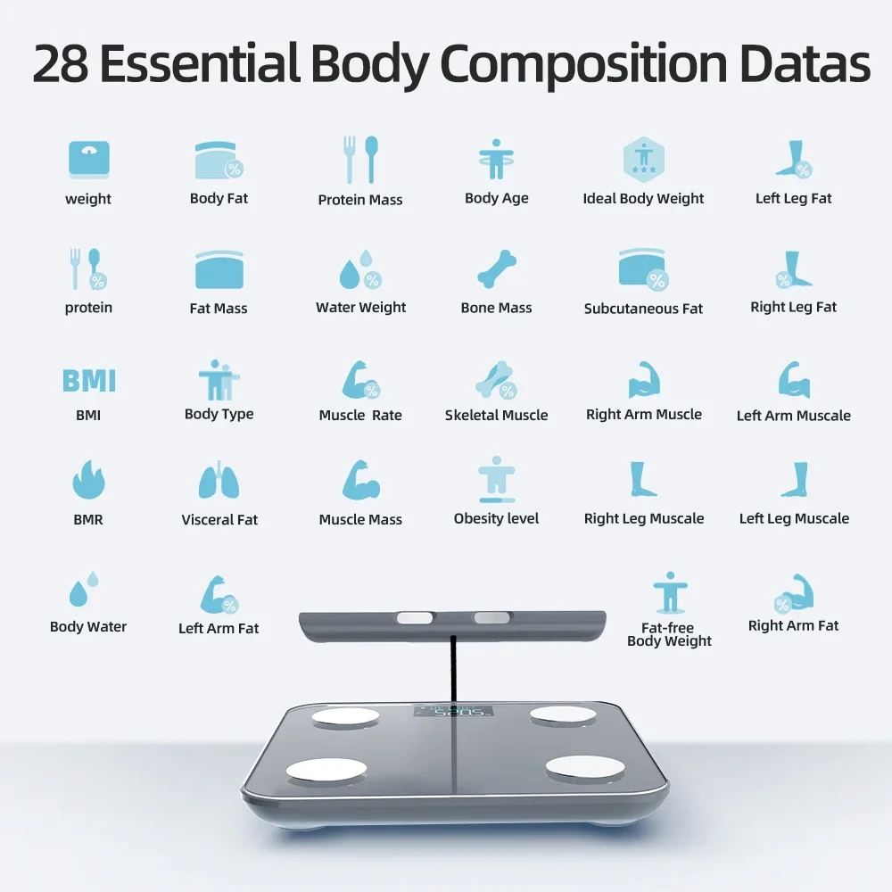 Gym Fitness Scale Smart Body Fat Scale Professional 8 Electrode Bioimpedance Measurement Voice Broadcast Printable Report