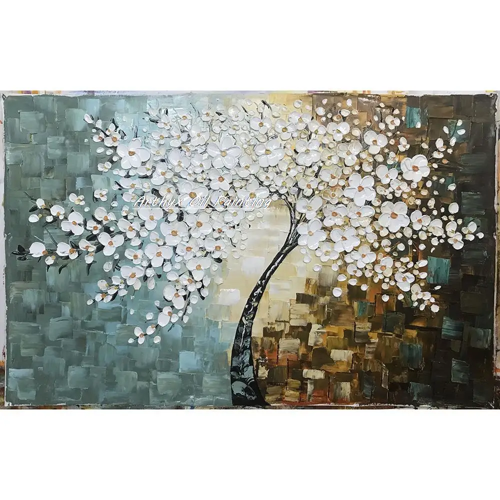 Arthyx Hand Painted Thick Tree Flowers Oil Painting On Canvas,Modern ...