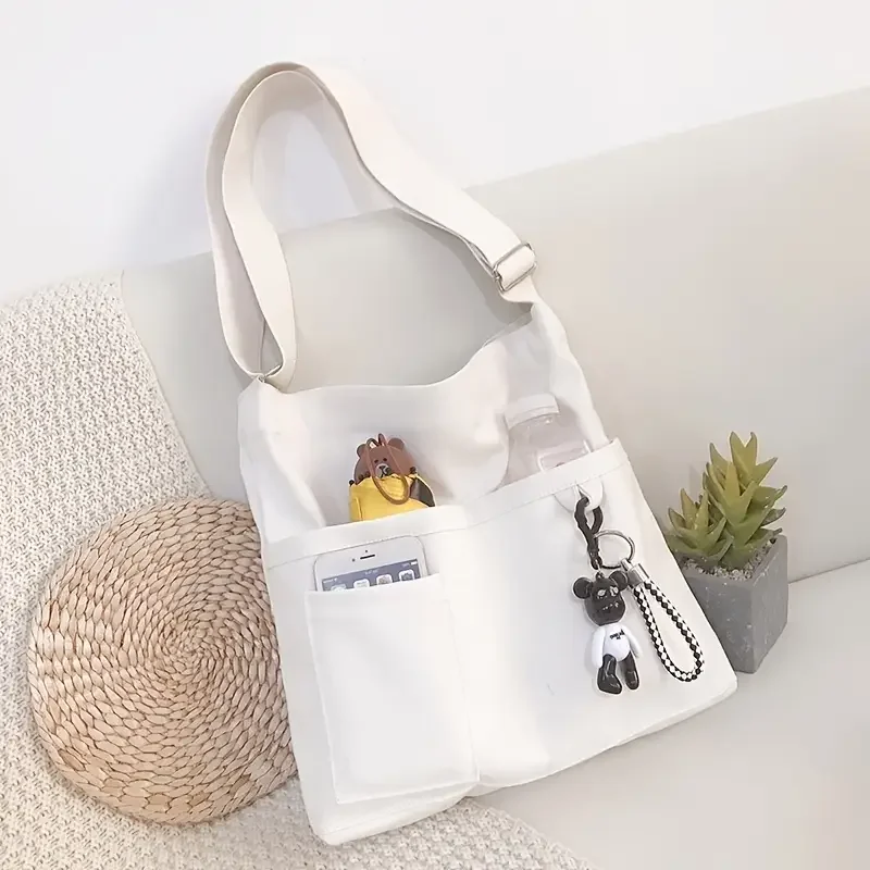 1pc Unisex Shopping Bags, Canvas Commuter Vest Bag, Cotton Cloth Handbags For Supermarket, Grocery, As Tote School Bag