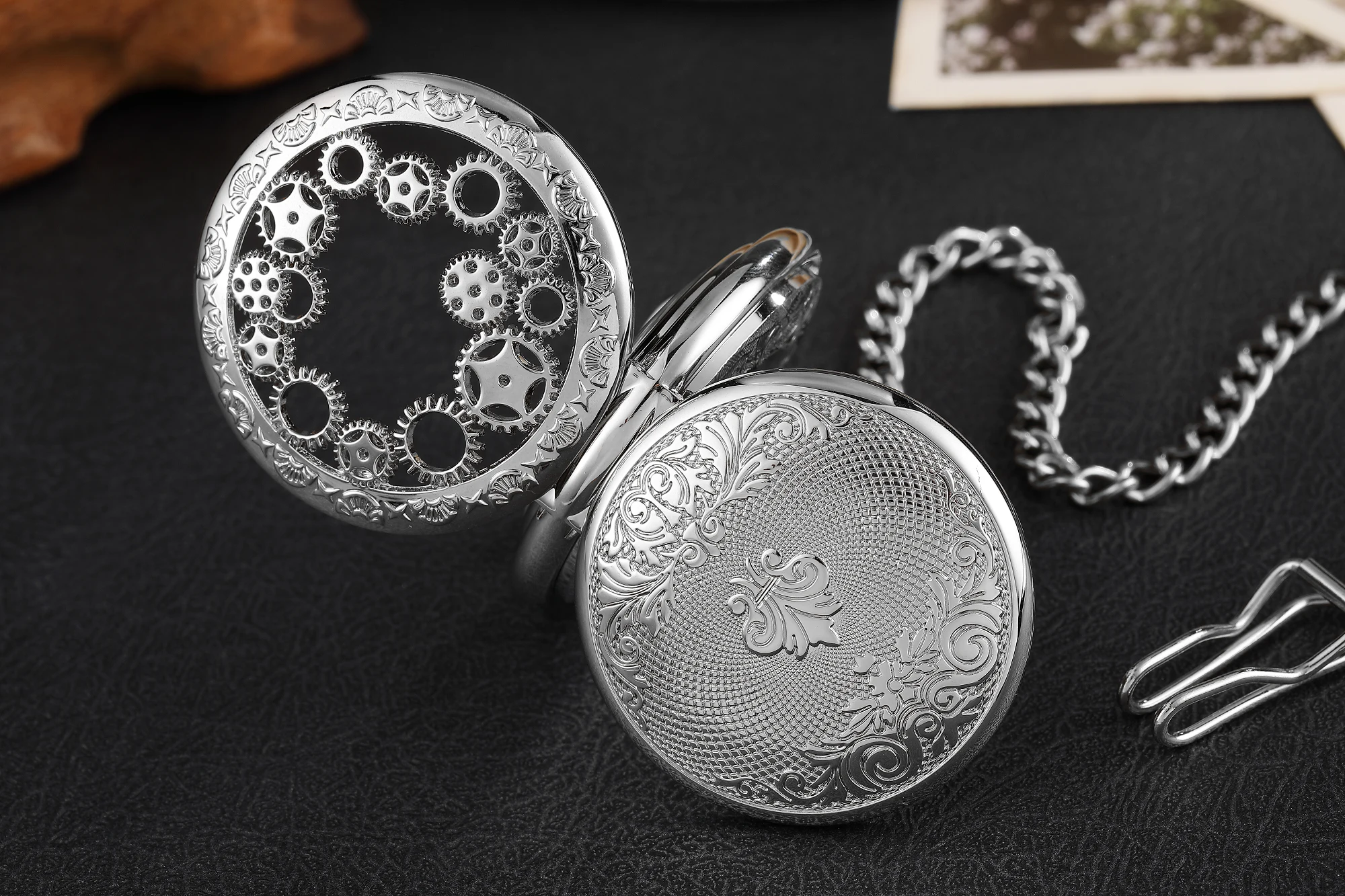 Antique Hollow Gears Silver Mechanical Pocket Watches Men Vintage Steampunk Fob Clock Male Necklace With Chain 2023