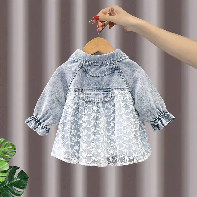

Spring AutumnNew Children's Denim Jackets Trench Jean Embroidery Jackets Girls Kids Clothing Baby Lace Coat Casual Outerwear