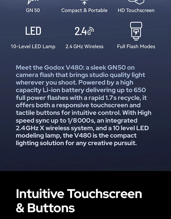 Godox V480-F V480 Flash For Fujifilm, Touchscreen Speedlite - View #4