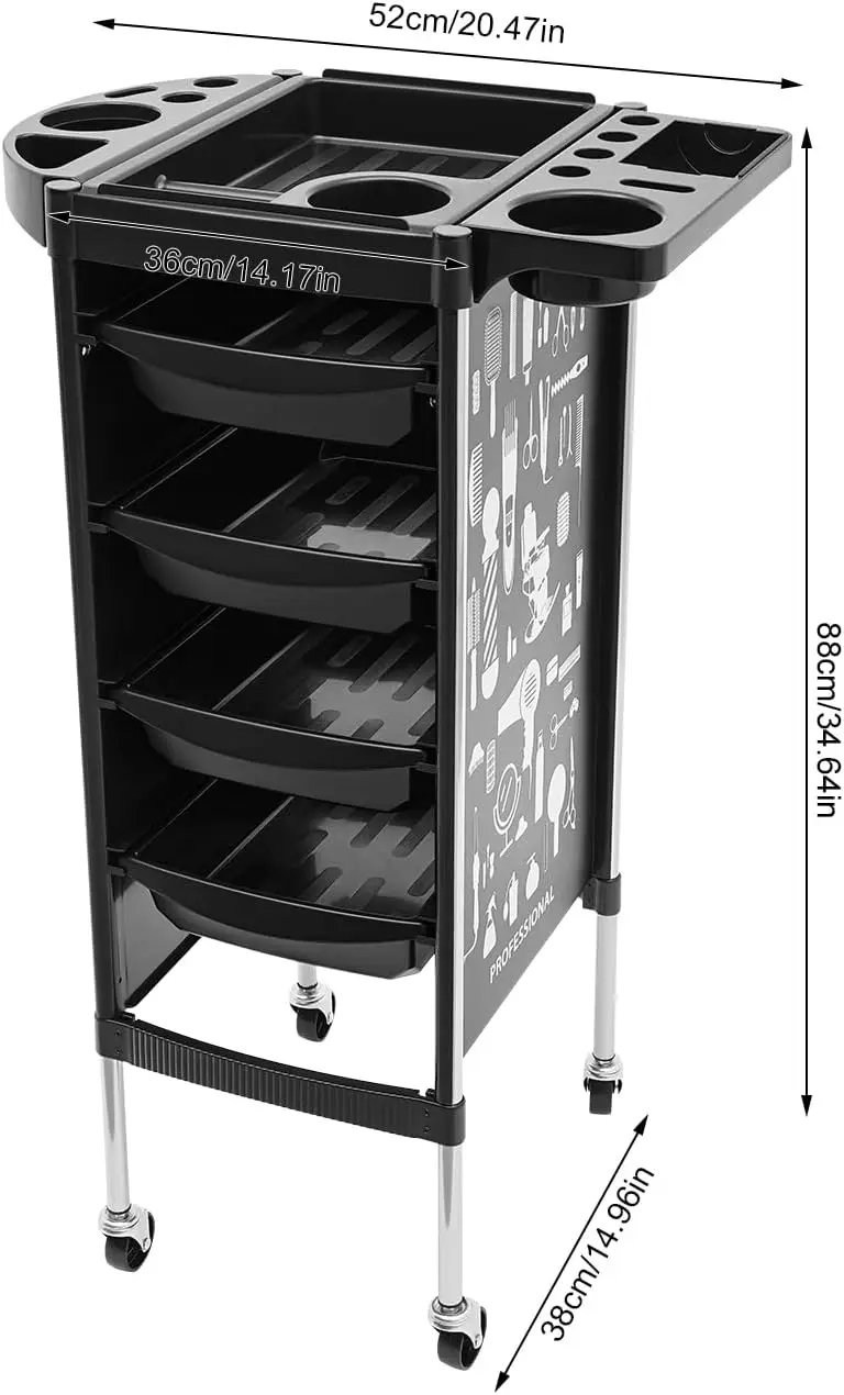 BYMAOCAR Friseurwagen mit ausziehbaren Schubladen, Salonwagen, Kosmetikwagen, Salonwagen für Schönheitssalons, Friseursalons – Detail 4