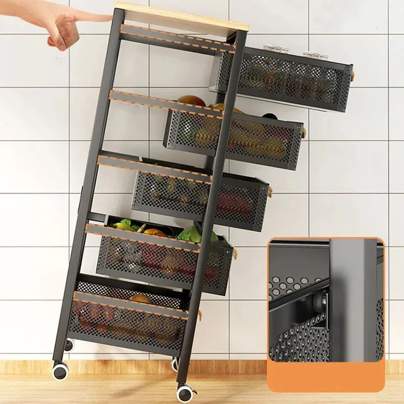 Multi-functional Kitchen Trolleys Home Vegetable Fruit Storage Auxiliary Cart Multi-layer Movable Narrow Kitchen Storage Trolley