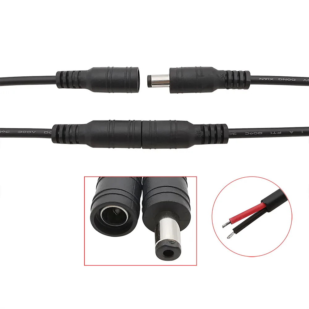 DC Power Pigtail Cable Wire 5.5mm x 2.1mm DC Male Plug / Female Socket Jack Connector for Repair DIY CCTV Camera LED Light Strip