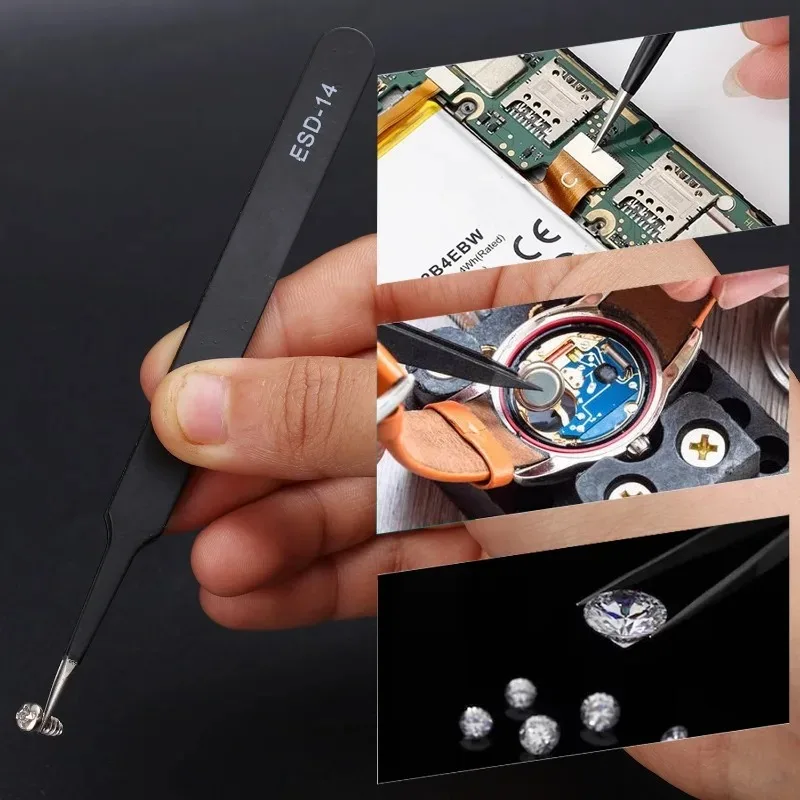 ESD Anti-Static Stainless Steel Tweezers Precision Maintenance Industrial Electronic Repair Tool Home Model Making Hand Tools