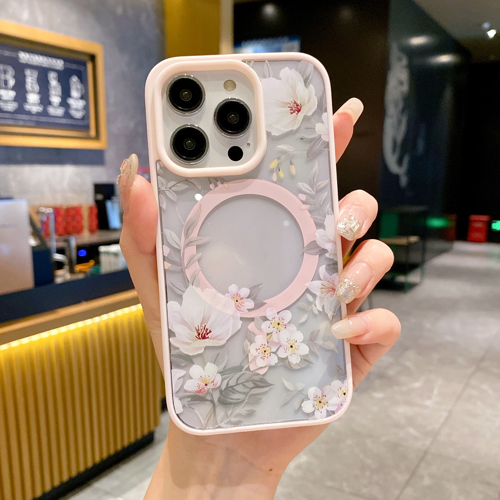 thumbnail image 1 of Flower Magnetic Phone Case For iphone 15 14 13 12 11 Pro Max Wireless Charging Creative Transparent Silicone Cover Back Case, 1 of 5