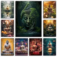 1pc frameless canvas Lotus Zen Meditation Natural Buddha Canvas Printing Wall Paintings Decoration Modern Home Bedroom Decoratio