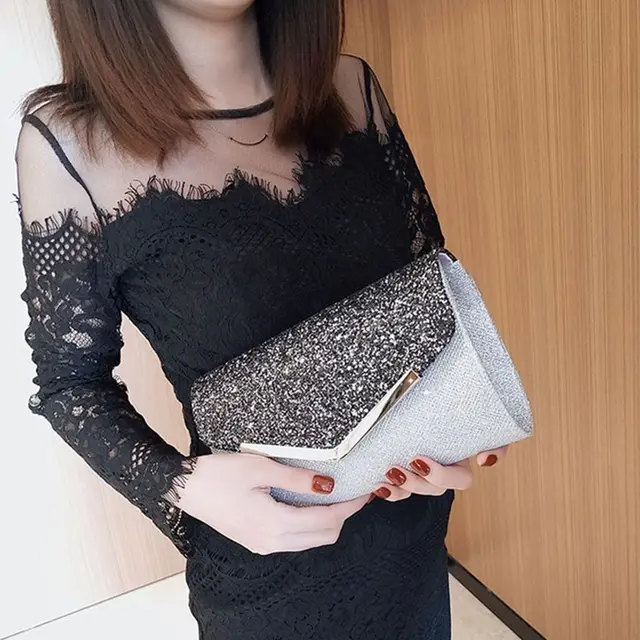 PU Leather Luxury Women Evening Bags Sequins Clutch Party Dinner Bag Lady Dress Shoulder for Mobile Phone Purse Handbag 5