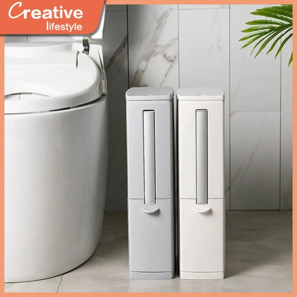 Tightly Closed Dustbin Narrow Style Slit Storage Toilet Brush Trash Can