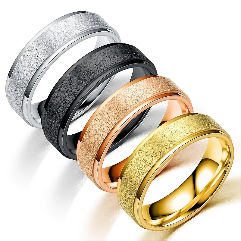 Stainless Steel Matte Frosted Band Ring - Unisex Fashion Jewelry Gift