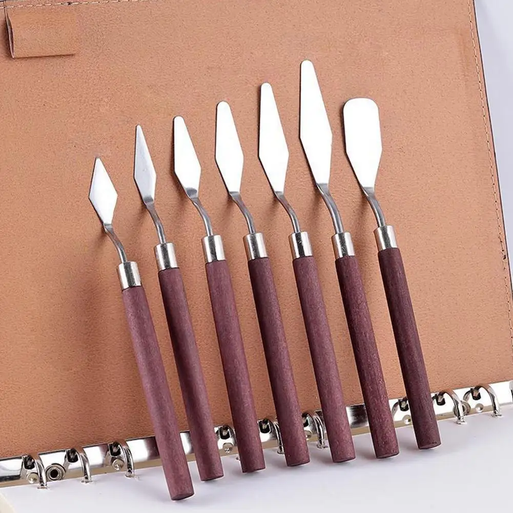 7pcs/set Steel Spatula Kit Supplies for Oil Painting Palette Knife Gouache Fine Art Painting Tool Set Flexible Blades