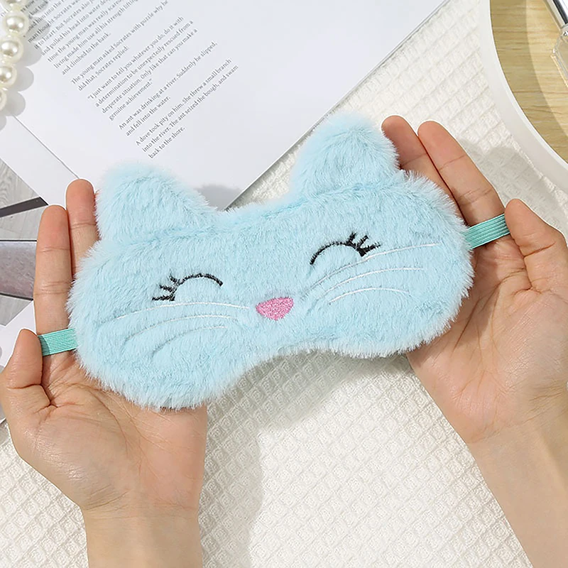 Cute Cartoon Cat Plush Sleep Mask - Comfortable Travel & Home Light Blocker