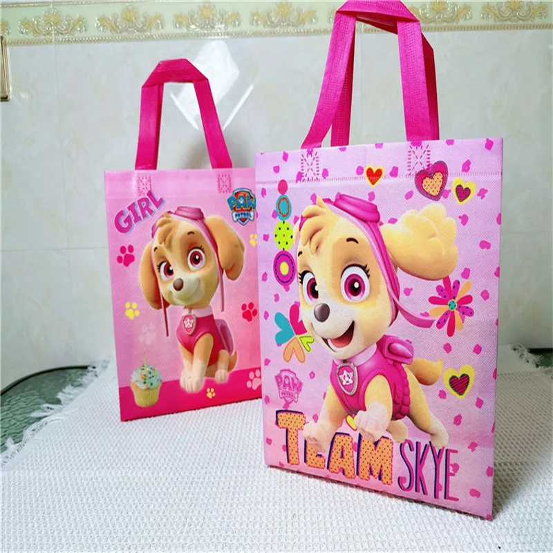 

28*35cm Paw Patrol Pink Gift Bags Candy Loot Travel Bag Chase Skye Cute Non-woven Children's Birthday Party Bag