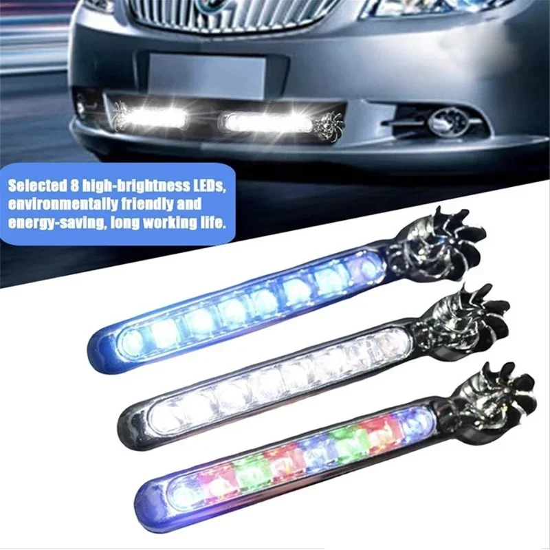 

Car Front Lights with Fan Rotation, 8 LEDs, White / Blue / Colorful Light, Wind Energy Powered Car Exterior Daytime Light