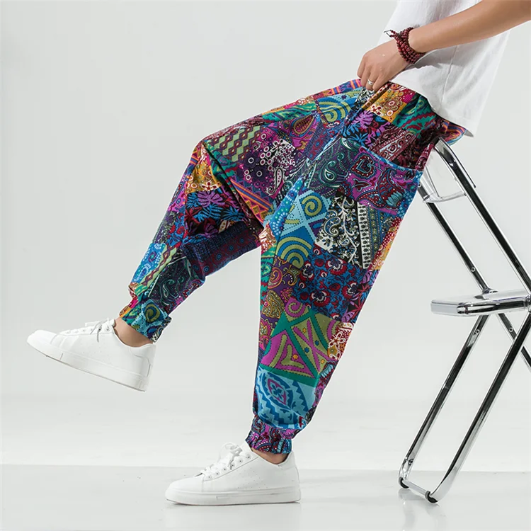 Sommer Nepal Drucke Baumwolle Leinen Jogger Männer Baggy Hippie Boho Gypsy Aladdin Cargo Hosen Yoga Harem Hosen Frauen – Detail 17