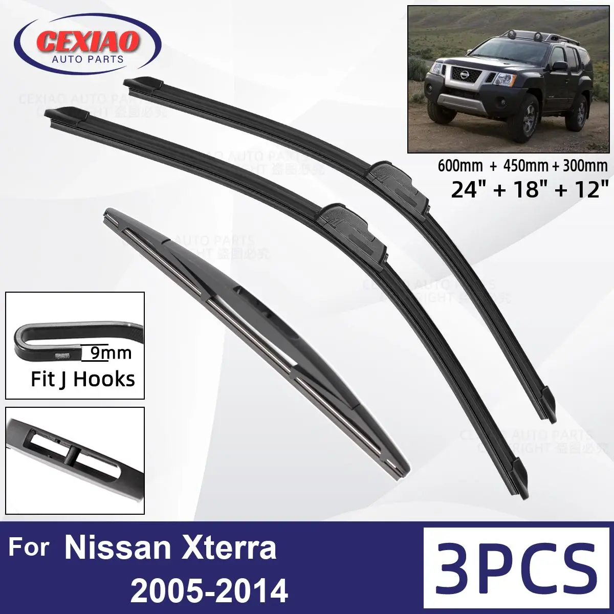 

Щетки стеклоочистителя для Nissan Xterra 2005-2014, мягкие резиновые стеклоочистители для лобового стекла автомобиля, 24 дюйма + 18 дюймов + 12 дюймов, 2011, 2012, 2013