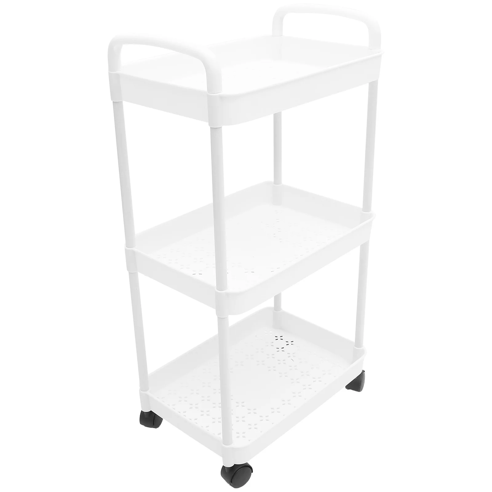 

Home Kitchen and Bathroom Storage Universal Wheel Three-layer Trolley Rack White Book Cart with Wheels Utility