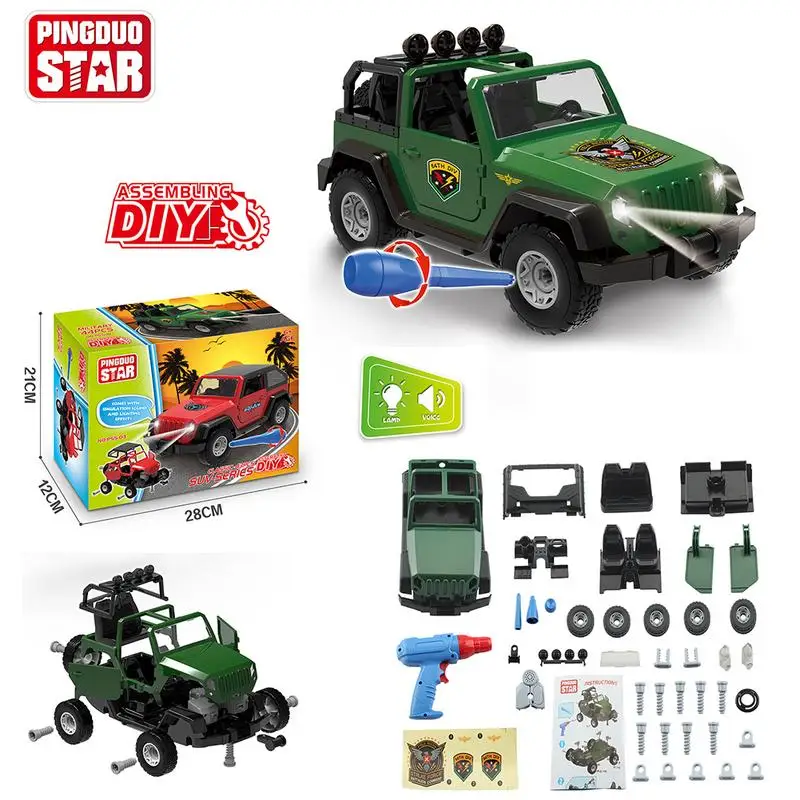 

1pcs DIY Assembly Model Jeep Car Kit Kids Drill Screws Toys Building Car With Lights And Sound Take Apart Tool 44 Pieces Set