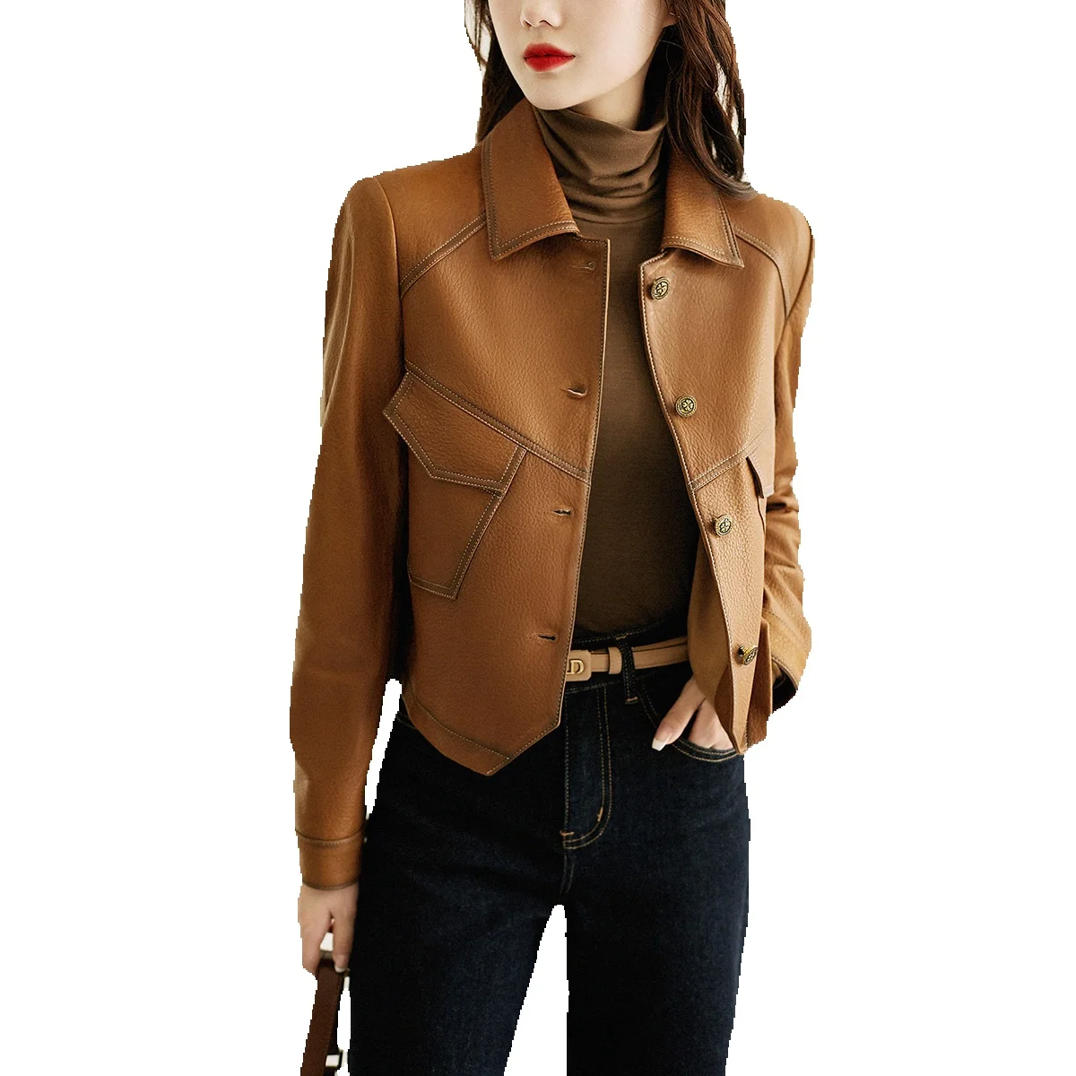 

New Genuine Leather Coat Season Short Women's Fashion Versatile Genuine Sheepskin Coat