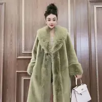 Faux Fur Coats Women Long Coat Thick Warm Turn Down Collar Open Stitch Spring Outerwear Jackets Elegant Splice Autumn Winter 6