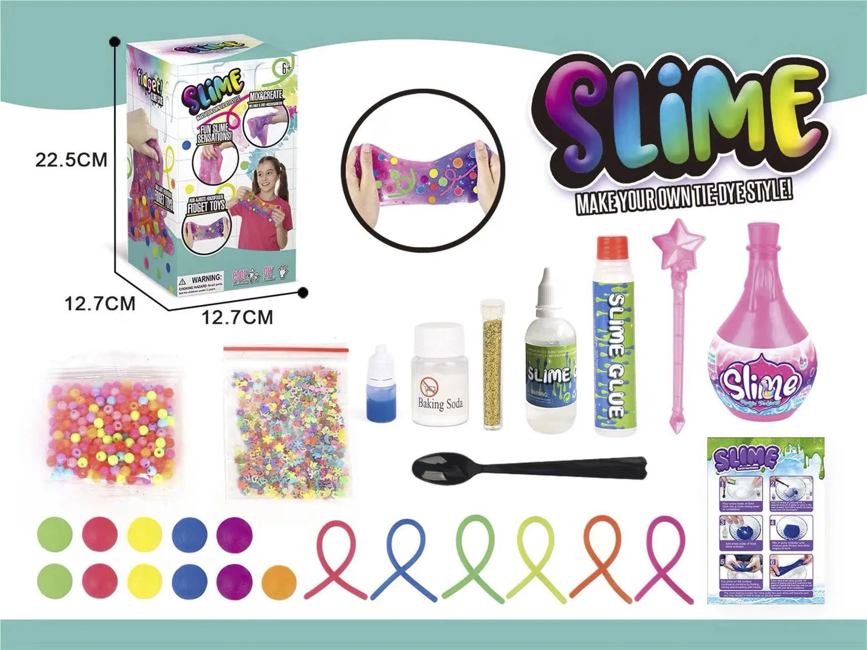 DIY Slime Kit Toy for Kids Girls Boys Ages 5-12, Glow in The Dark Glitter Slime Making Kit - Slime Supplies w/ Foam Beads Balls