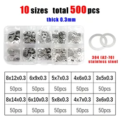 Ultrathin Stainless Steel Flat Washer and Shim Assortment Kit (0.3mm 500pcs)