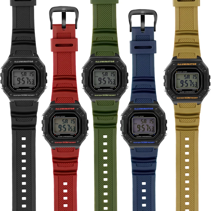 Per Casio Digital Display Ae-1000W/1200/1300 F-108Wh Aeq-110W 18Mm Silicone Traspirante Foro Quadrato Comodi Cinturini Da Uomo